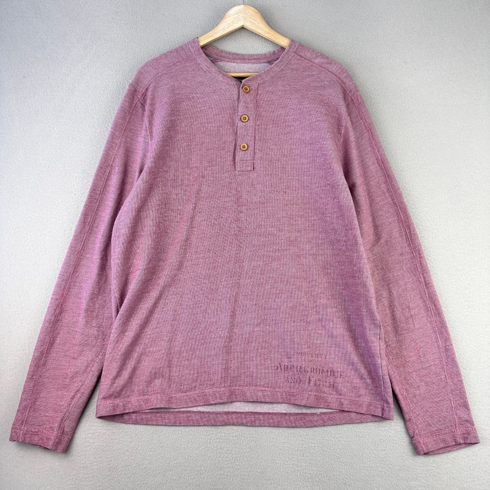 Abercrombie & Fitch Henley Shirt Mens XL Faded Pink Rugby Y2K Military‎ Style
